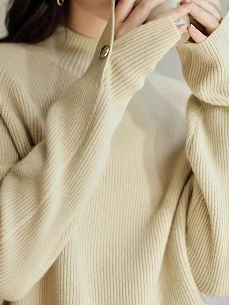 

Шерстяной вязаный свитер с высоким воротником для поездок на работу, антивозрастной, осень-зима, удобная простая утягивающая основа, повседневная длинная одежда...