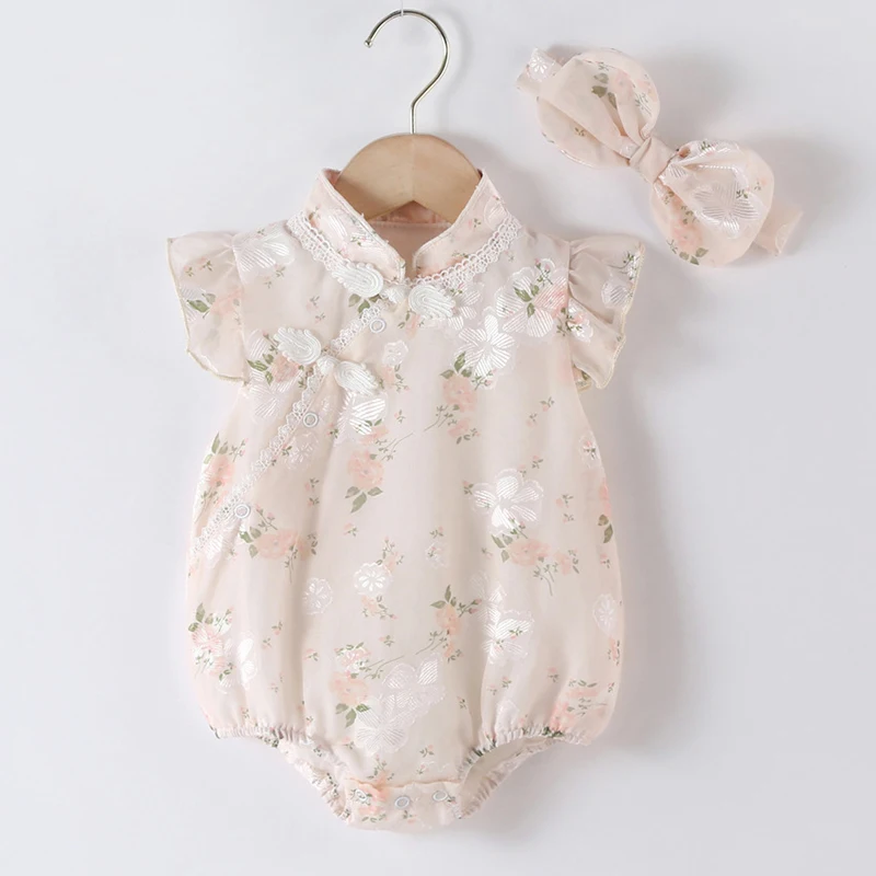 Newborn Kids Baby Girls Sweet Rompers Summer New 2023 Infant Baby Girls Sleeveless Cheongsam Rompers Clothes