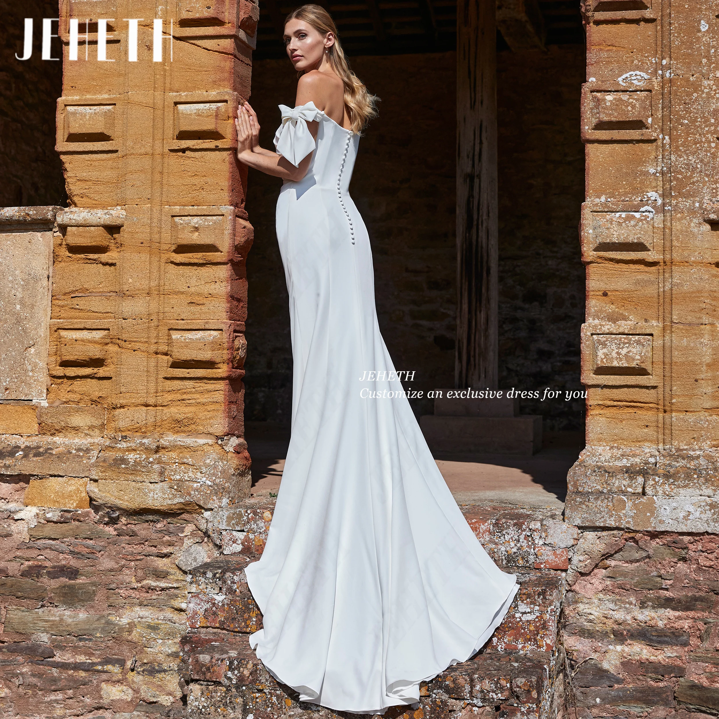 JEHETH Customized Bows Mermaid Wedding Dress 2026 Sheath Off Shoulder Bride Gown Simple Sleeveless Bridal Dresses robe de mariee