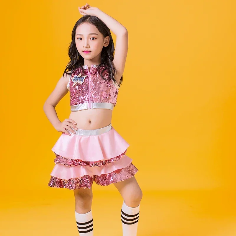 3 Colors Children's Jazz Dance Costume Sequin Tutu Skirt Girls Cheerleader Performance Clothes Hip-Hop Street Clothes DWY3143