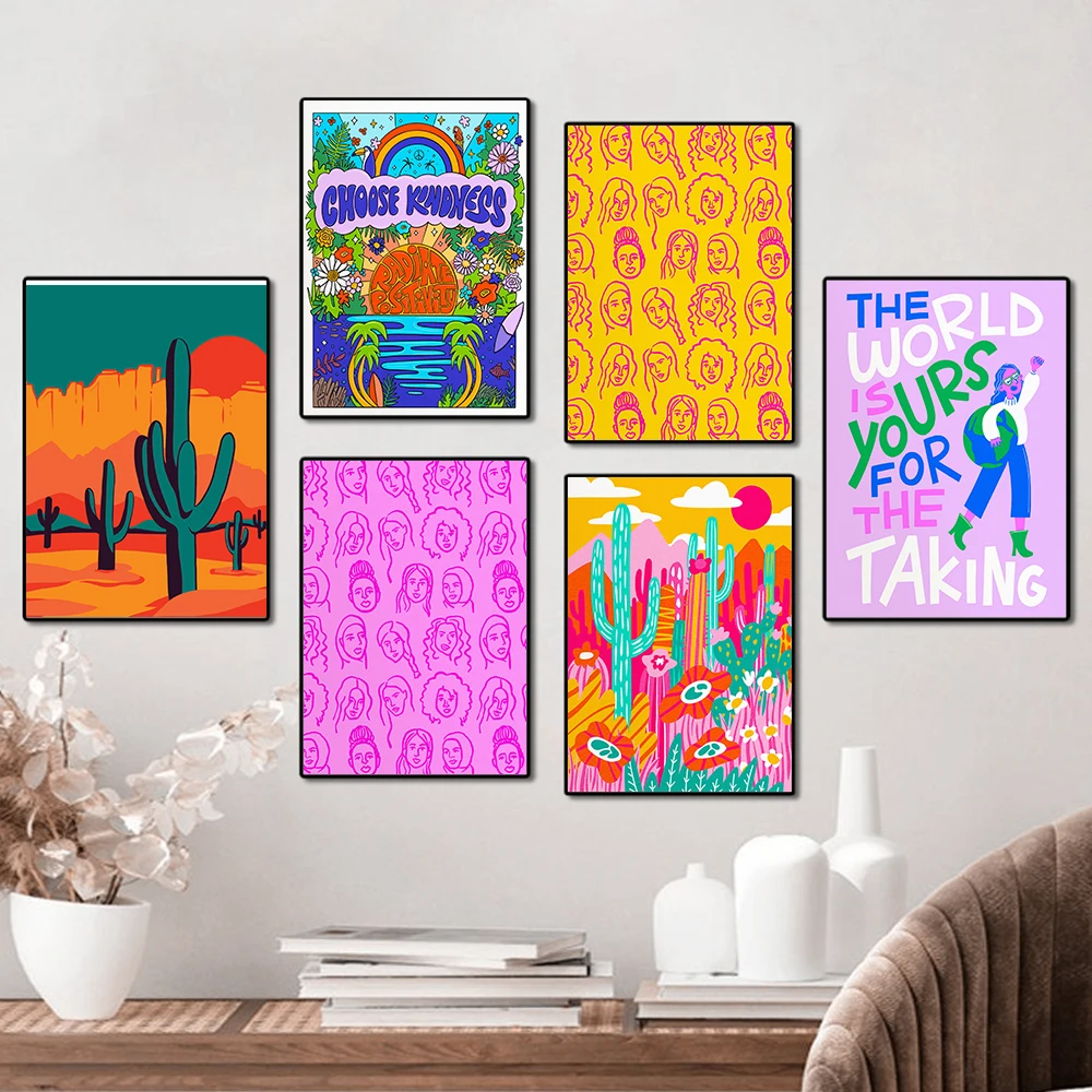 Feminist Saguaro Desert Art Poster Print Inspirational Colorful Quote Girl Funky Cheetah Wall Canvas Living Bed Room Home Decor