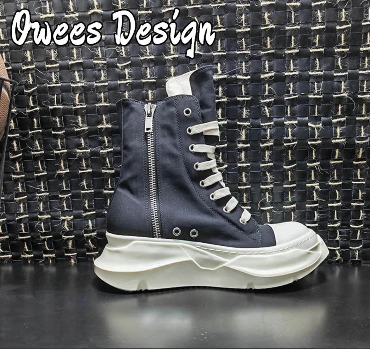 Owees Design High Top Shoes Women Brand Canvas Shoes Men Round Toe Thick Sole Increased Street Casual Sneakers Ankle Boots Men