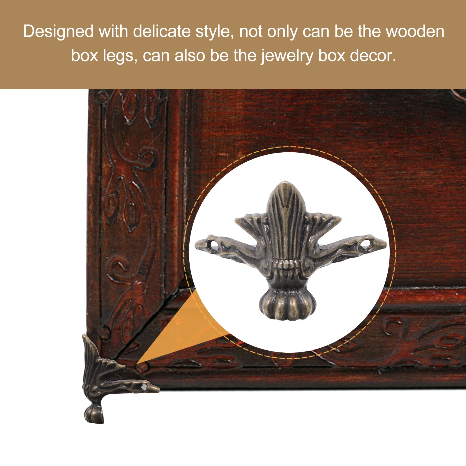 

20pcs Retro Furniture Leg Corners Zinc Alloy Wooden Box Feet Decorative Base Feet Jewelry Chest Protector Dust Corner For Stairs