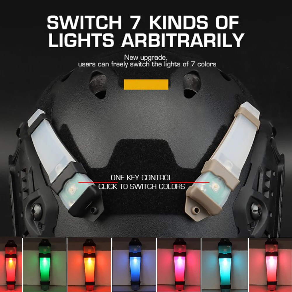 La luce di segnalazione tattica 7 colori può essere commutata luce del casco lampeggiante di sicurezza luce della bici lampada di segnalazione del