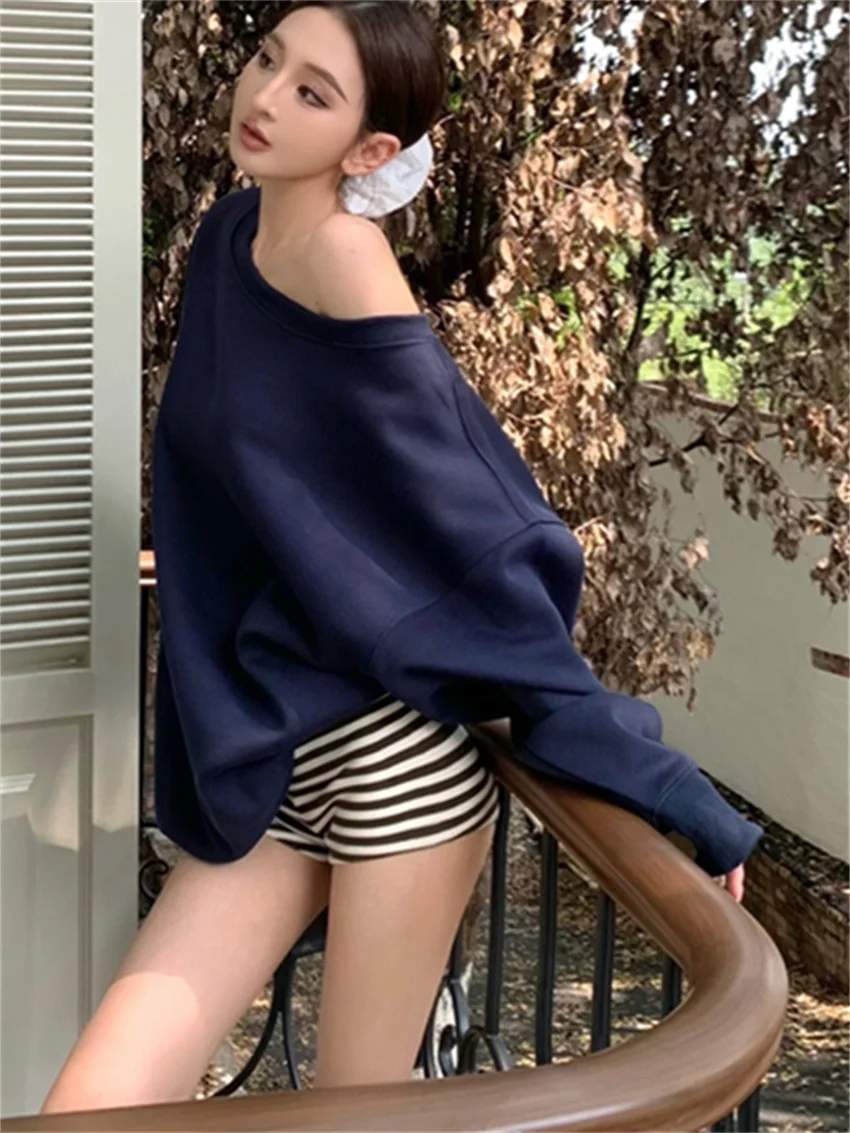 كنزات رياضية صلبة عالية كيتي للنساء ، أنيقة فضفاضة ، قطن ، شورت ضيق بخطوط ، سيدة مكتب ، كاجوال جديد ، رأ ، خريف ،