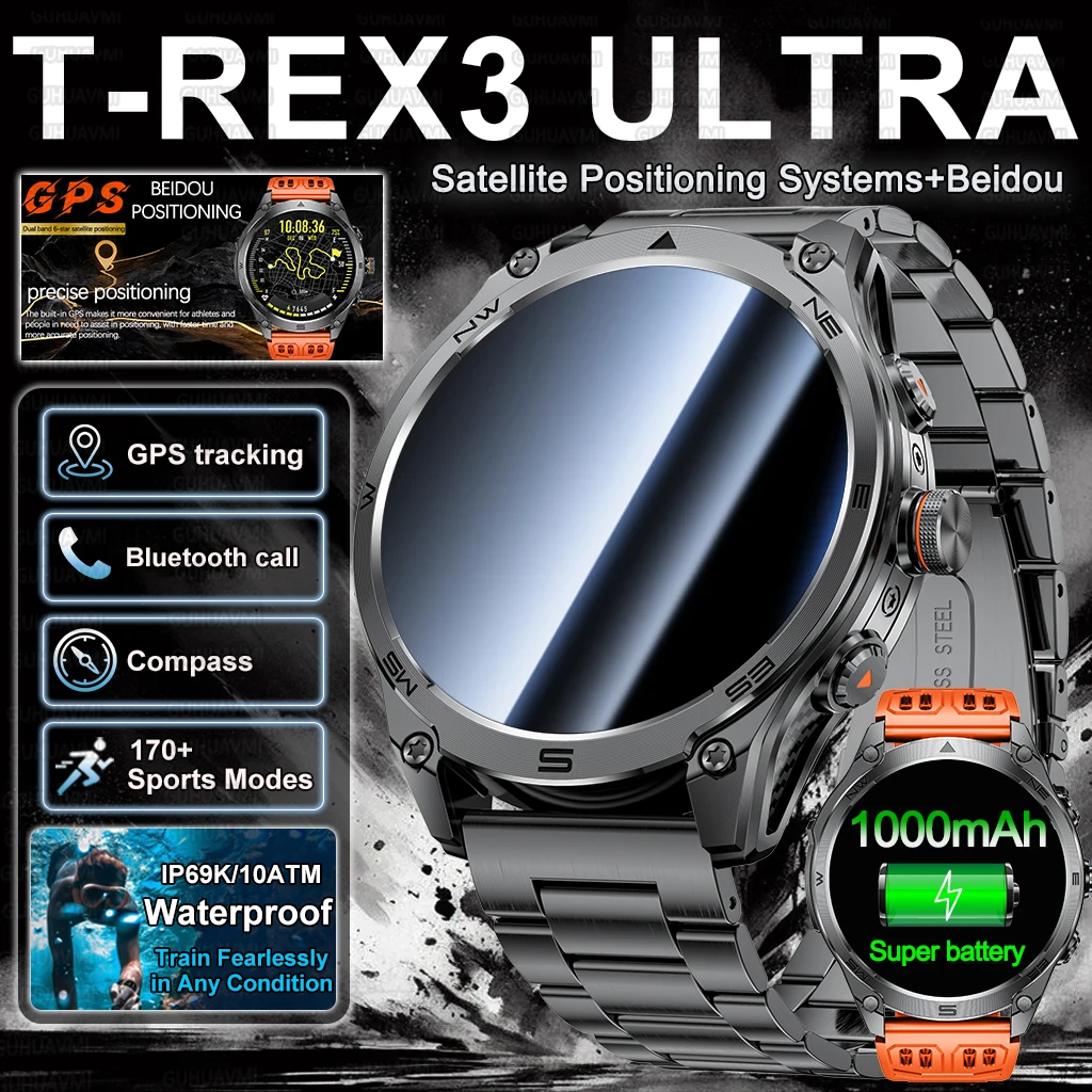 

2025 New 10ATM Waterproof GPS SmartWatch 1.75 inches Men Military Compass Smart watch 950 mAh Large Battery Sports Call Bracelet