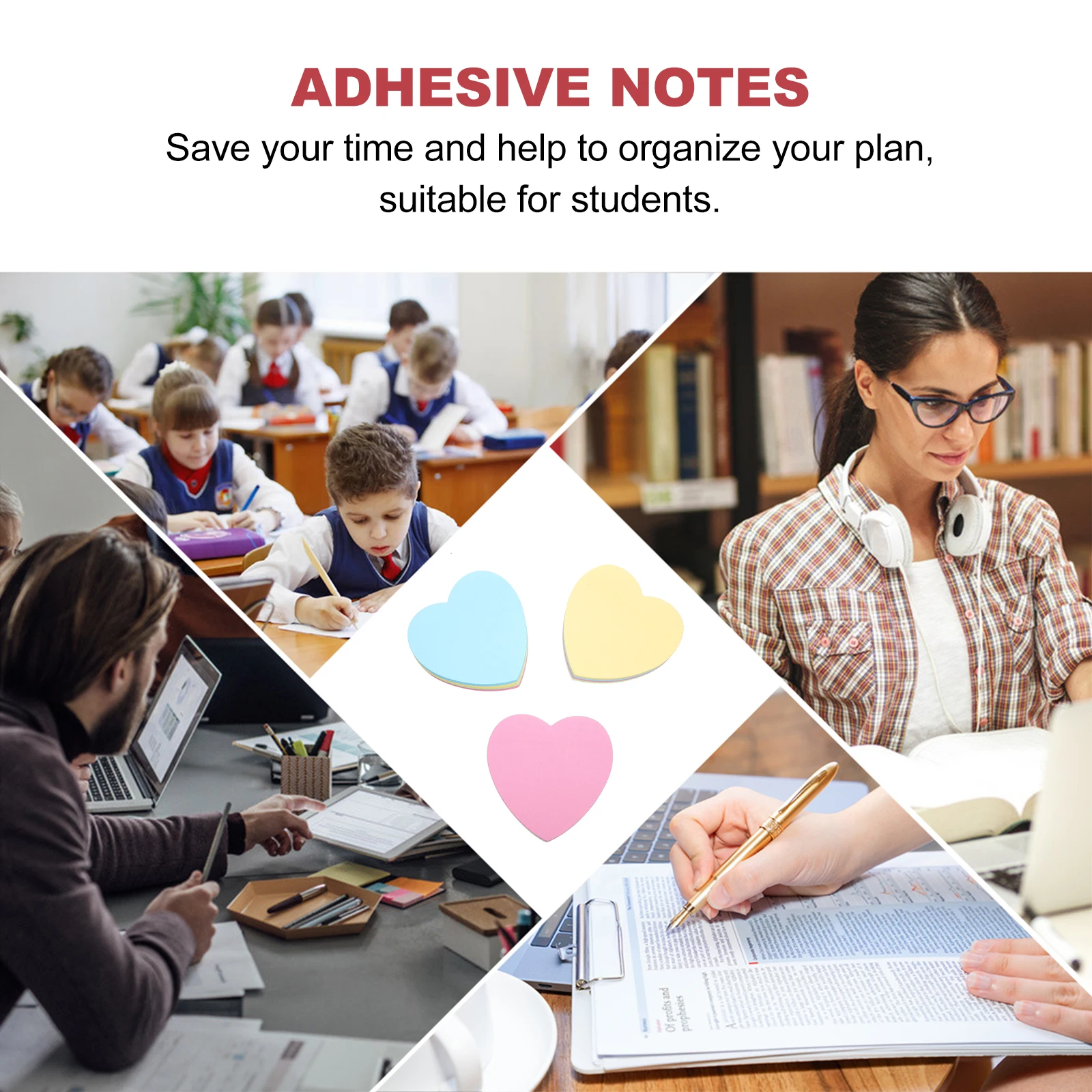 

8 Pcs Love Sticky Stickers Heart-shaped Notes Notepads Self-stick Lined Adhesive Paper Stationery