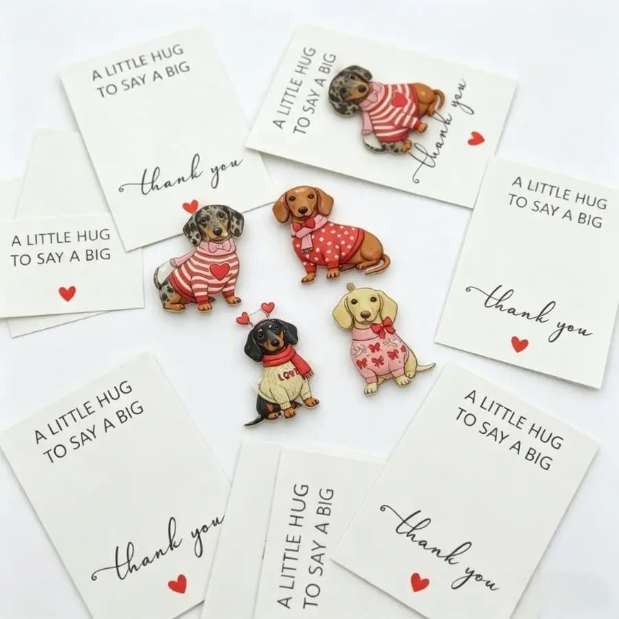 1/5/10/20/50/100pcs 2D Flat, s Set of Cute 2D Flat Acrylic Brooches, Including 4 Cards and 4 OPP Bags - Featuring a Vibrant Dach