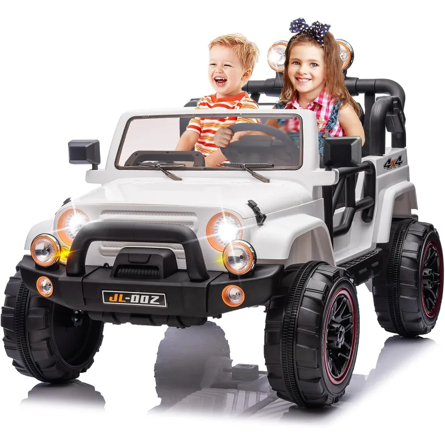 Samochód elektryczny dla dzieci 12V z pilotem dla rodziców, muzyką, Bluetooth, odtwarzaczem MP3, światłami LED, 2-osobowy, typu truck i samochód, z pokrowcem.