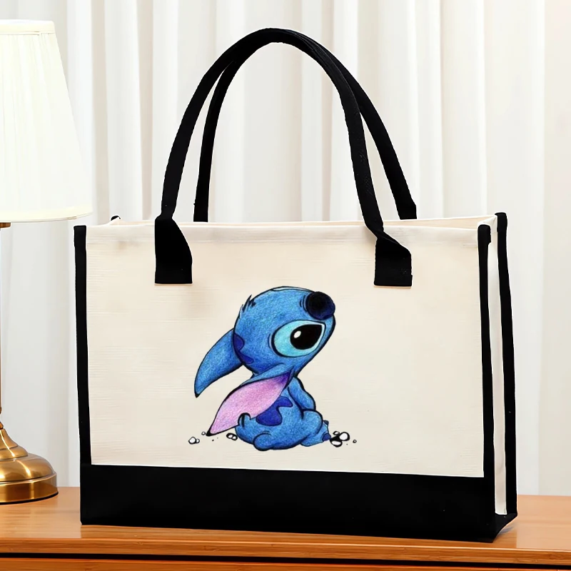 Cute Stitch Tote Bag Disney Cartoon Figure Print Handbag Large Capacity Storage Bag Fashion Accessories Waterproof Shopping Bag