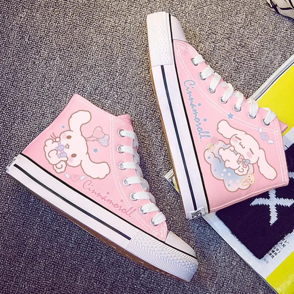 Kawaii Cinnamoroll Canvas Shoes Kawaii Sanrio 2024 Japanese Student Cartoon Casual Fashion Shoes Cute Girl High Top Sports Shoes