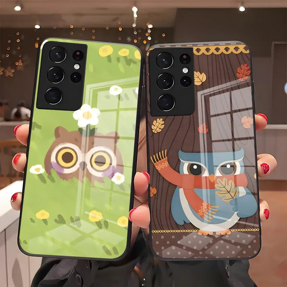 Cartoon Cute Owl Phone Case For Samsung S26 S25 Plus S20 S20 Plus S22 Ultra S23 FE S21 Plus S21 Ultra Glass Cover