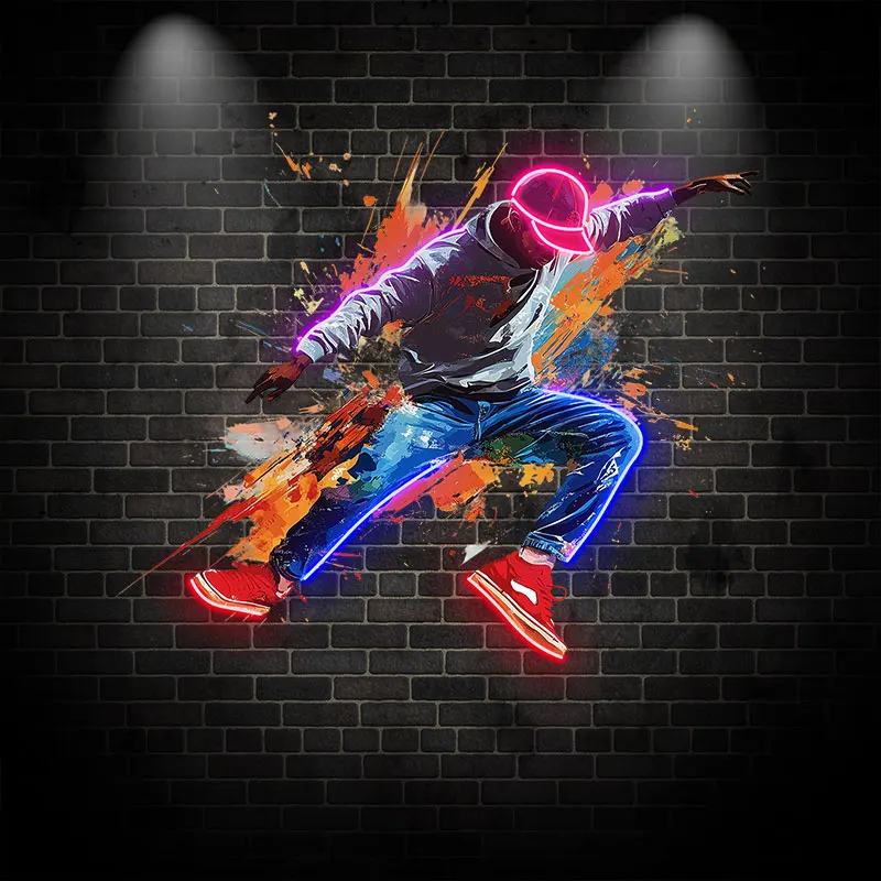 Colorful Splash Ink Street Dancer Custom Neon sign, LED Light Art Wall Decor, Perfect Birthday Gift For Street Dance Enthusiasts