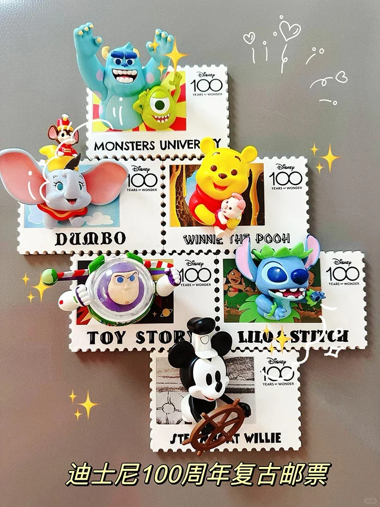 Boîte ennemi de timbres vintage des travailleurs de Disney, aimant de réfrigérateur créatif, boîte surprise mystère, renforcement des vacances, cadeaux d'amis, 100e