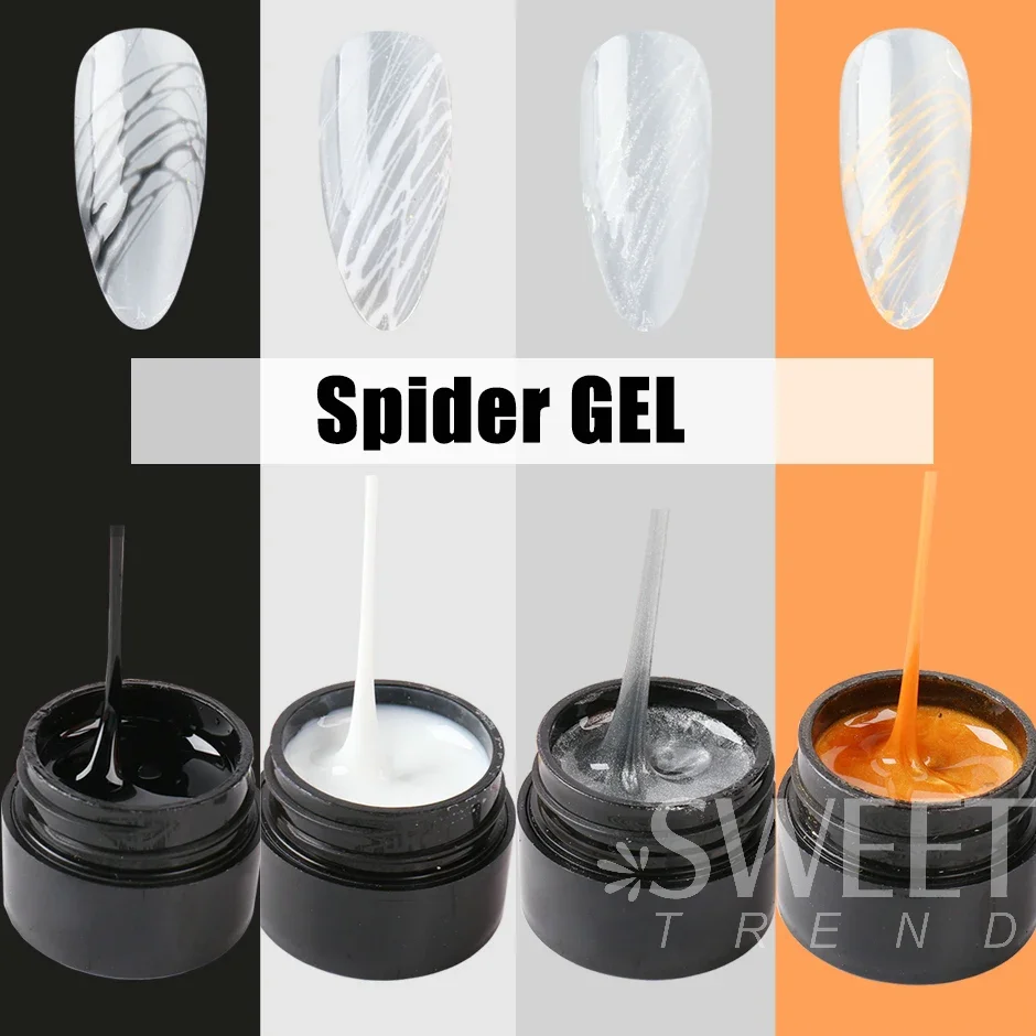 2pcs Creative Spider Nails Drawing Gel Black White Painting Wire Web Liner Semi Permanent UV Silk Varnish Manicure Polish Decor image 3