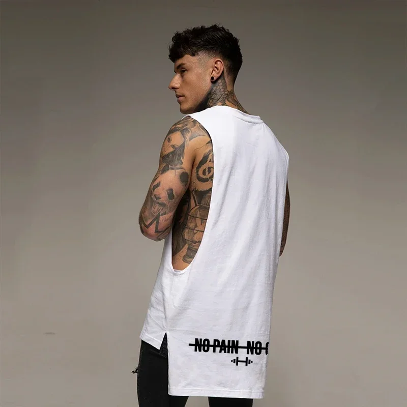 Summer Cotton Breathable Vests Mens Fitness Casual Clothing Extend Cut Off Sleeveless Shirts Gym Bodybuilding Muscle Tank Tops