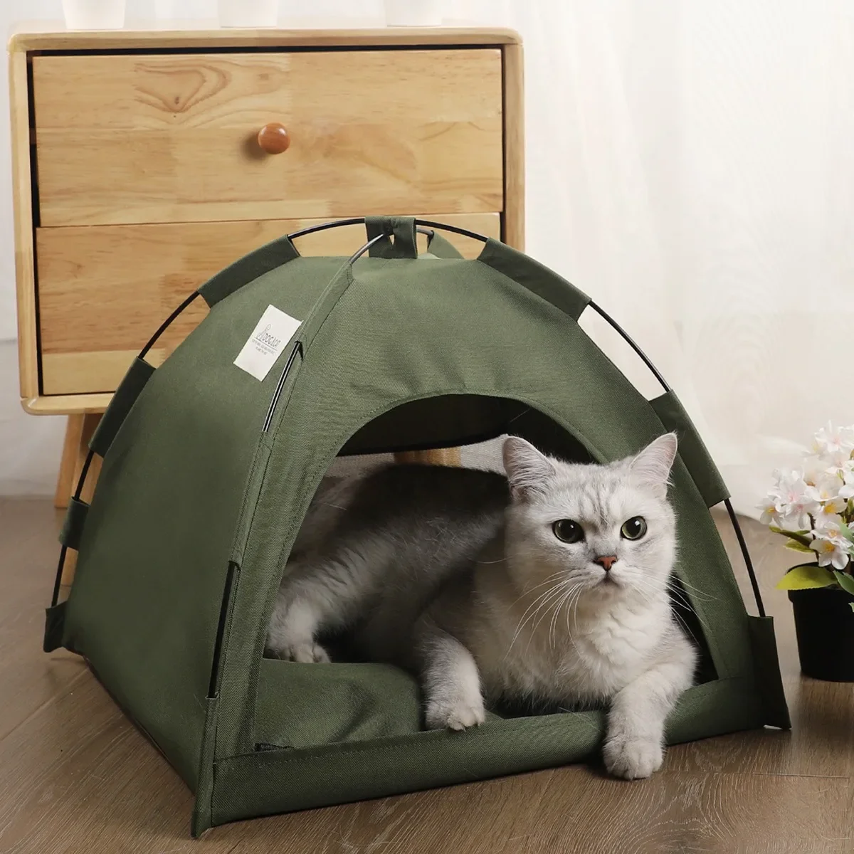 Pet Cat Tent Cave Hut Removable Canvas Semi-enclosed House Cats Sofa Basket Dog Cave Hut Sleeping Bed Room Decor Pet Supplies