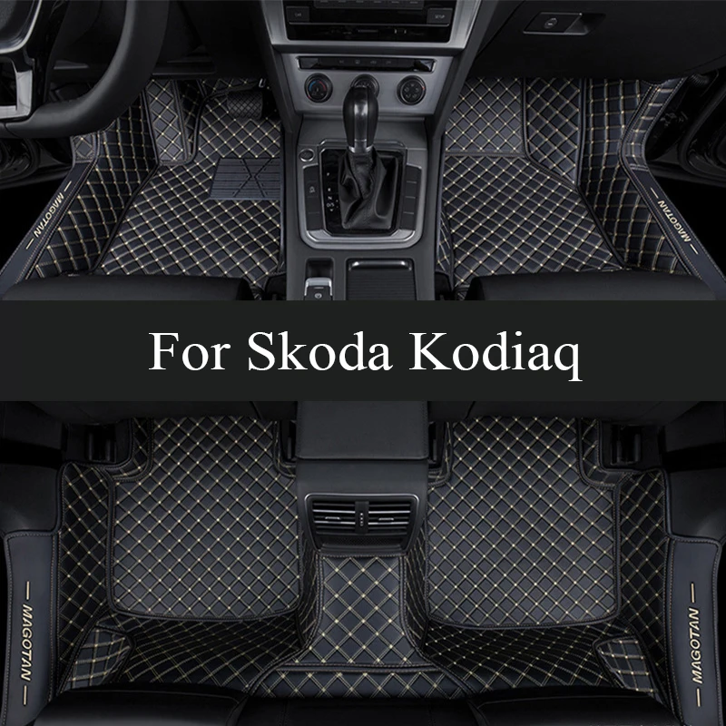 

Car Mats For Skoda Kodiaq NS7 2017~2022 2021 2020 Auto Carpets Rugs Pad Leather Floor Mat Interior Parts Car trunk mat 5 Seat