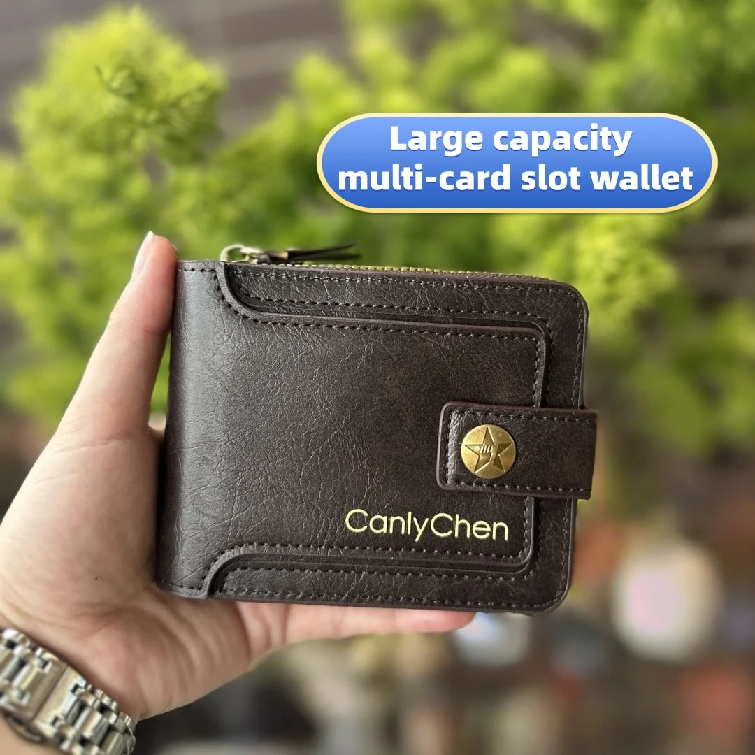 Vintage Zipper Short Wallet, Large Capacity Card Holder and Coin Purse, Pu Leather Wallet, Versatile for Men's Business and Daily Use, Suitable for Travel, Commuting, and Everyday Use, Ideal Birthday/Christmas/Anniversary Gift for Boyfriend/Father/Friend