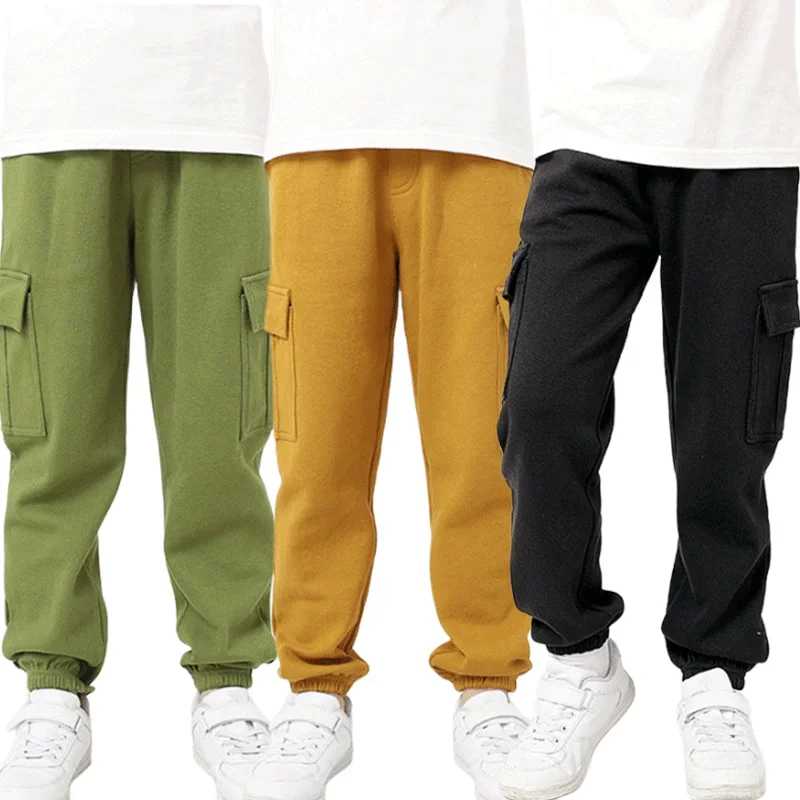 

4-13 Year New Spring Autumn Boys Girls Cargo Pants Children's Solid Casual Long Style Sport Trousers For Kids Teenage Sweatpants