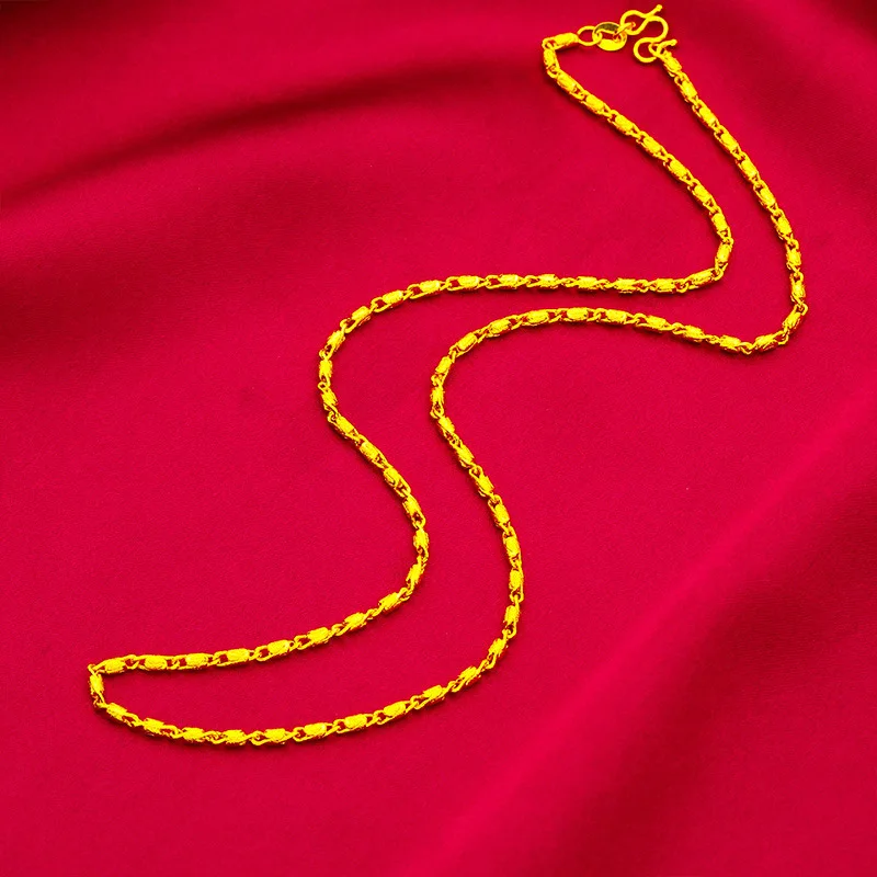Luxury 24K 9999 Pure Gold real gold Cylindrical Section Chain Clavicle Necklace Women's Necklace