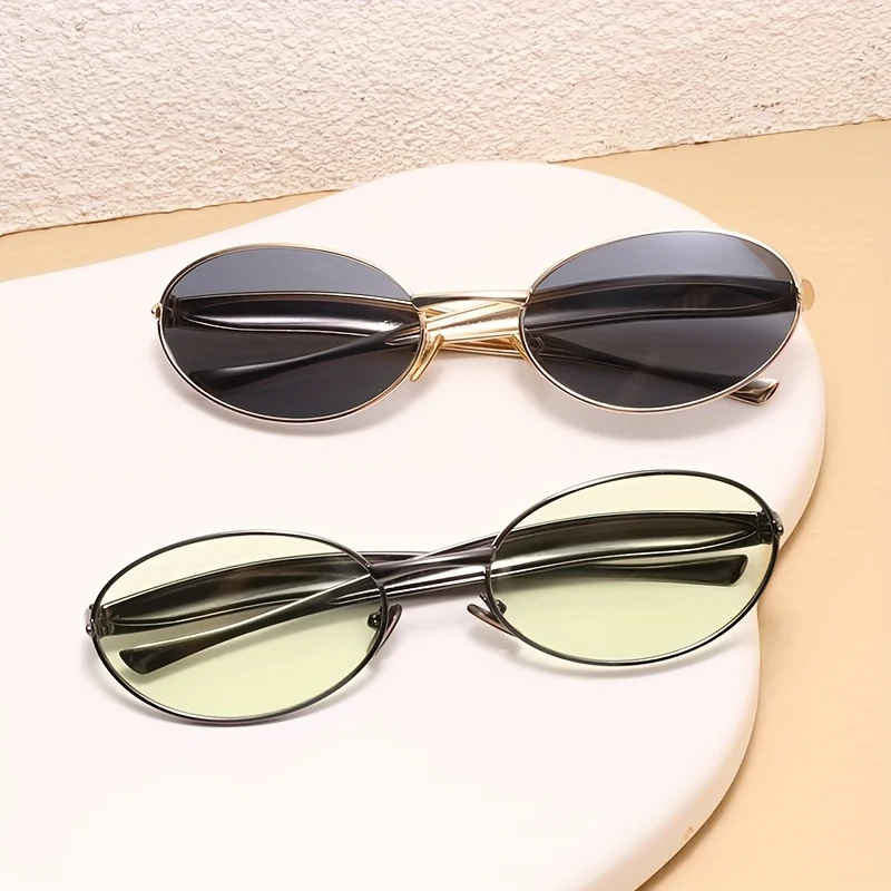 Neue Sonnenbrillen für Damen und Herren, UV400-Sonnenbrillen, ovale Brillen aus Legierung, elliptische Sonnenbrillen mit Metallrahmen, Auto-Sonnenbrillen