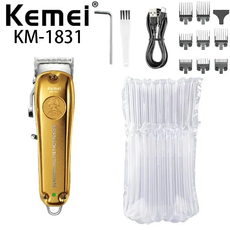 KEMEI tagliacapelli elettrico Km-1831 oro 2000Mah batteria al litio con lama regolabile, tagliacapelli professionale per uomo