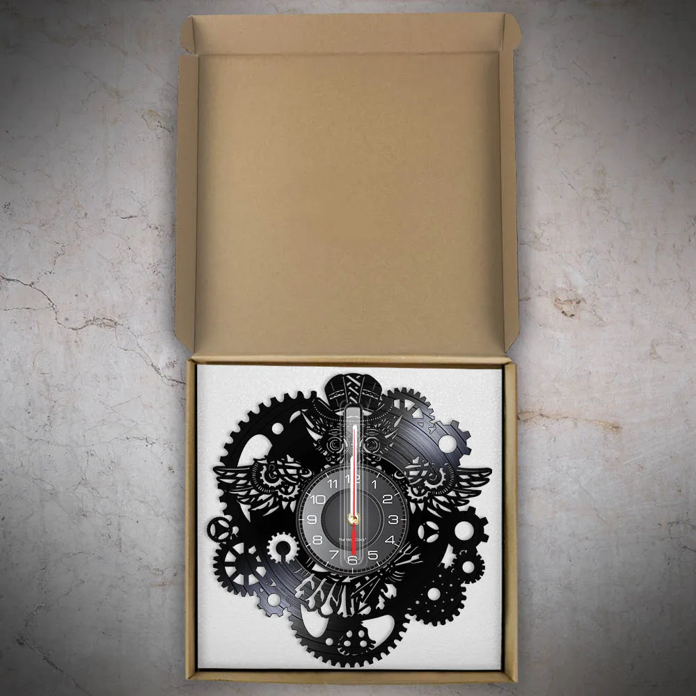 Steampunk Owl Wall Art Wall Clock Vintage Vinyl Record Clock Home Decor Gear Cog Night Owl Steampunk Personalized Wall Watch