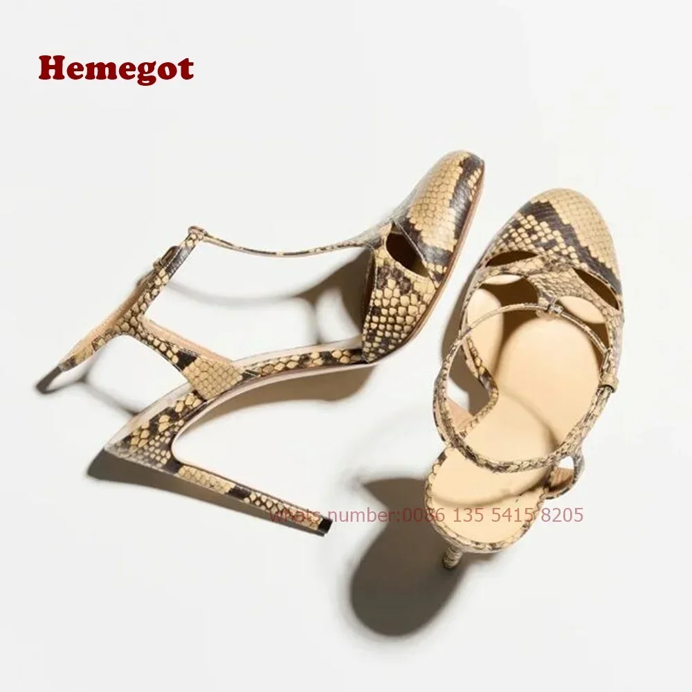 Cut Out Buckle Slingback High Heels Stiletto Summer Sandals Two Tone T-Straps Women's Sandals Round Toe Splicing Elegant Shoes