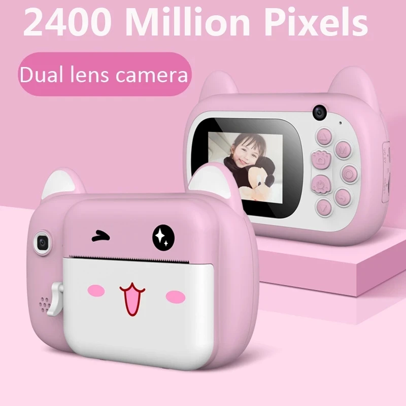 2400W Pixels Digital Camera Kids Instant Photo Camera Thermal Print Cameras Child Photography​ HD Front And Rear Dual Camera