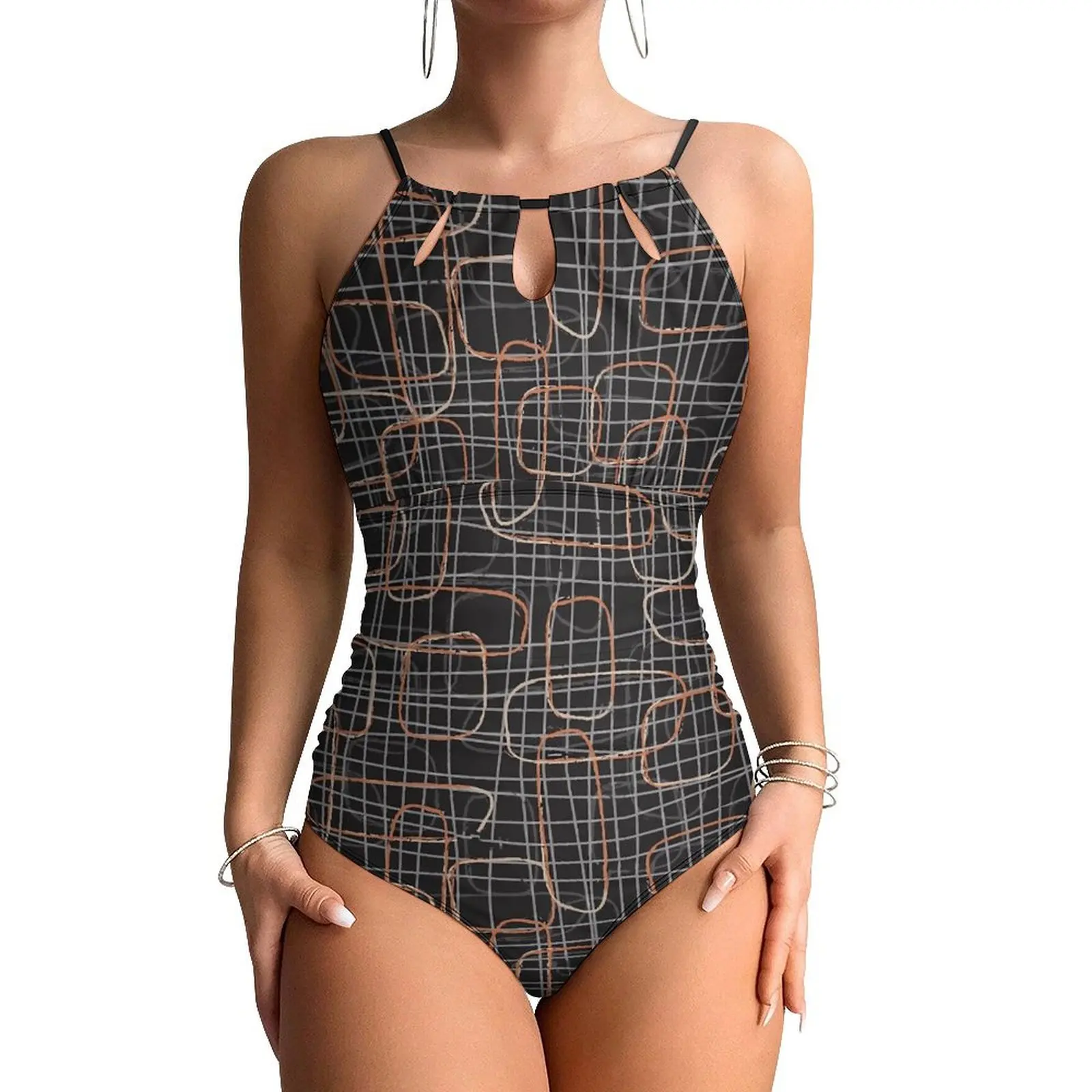 Chain Print Swimsuit Vintage Links Push Up Swimwear One-Piece Surfing Bathing Suit Bodysuit Sexy Custom Beach Outfits Plus Size