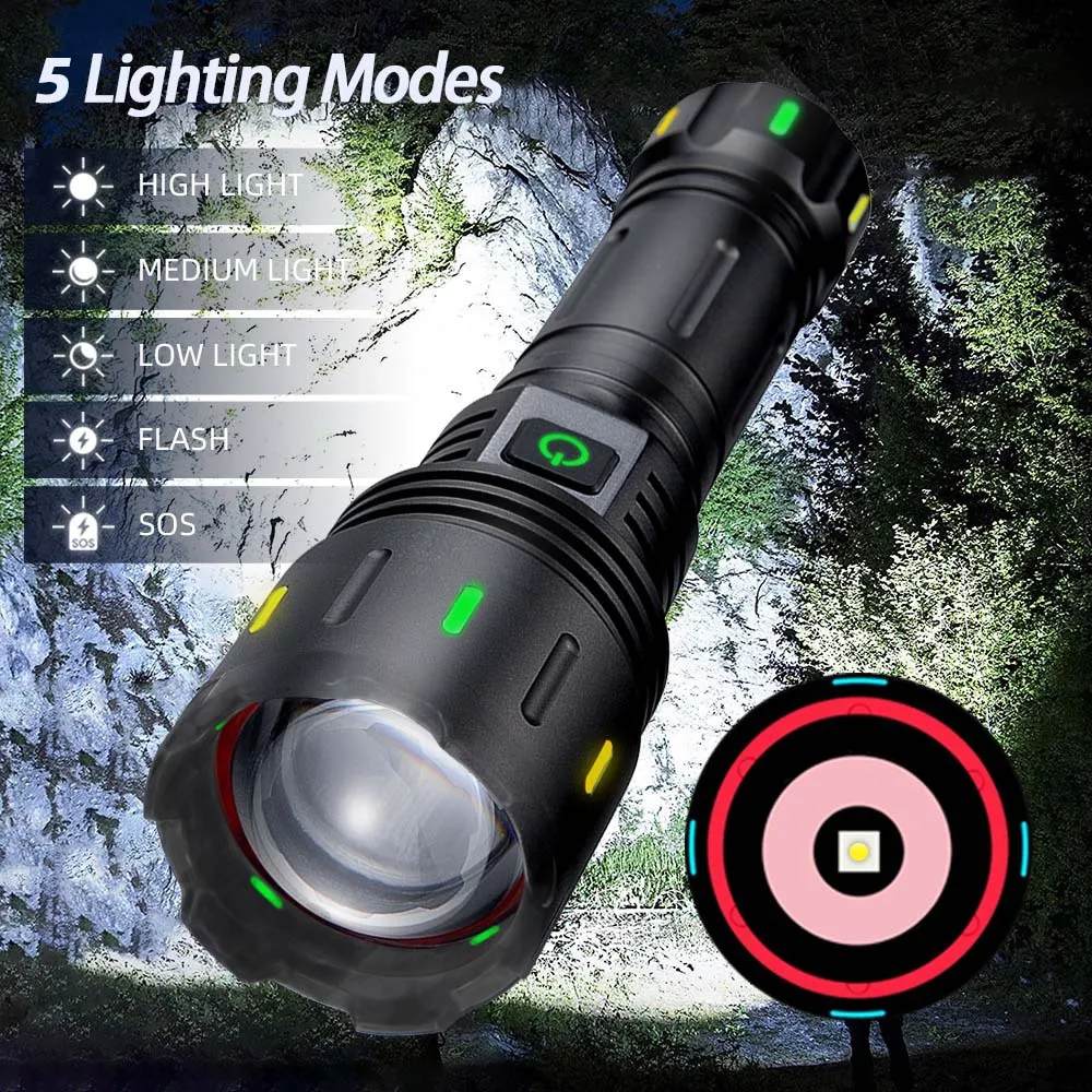 New 12000mAh White Laser Flashlights 880000LM Ultra Powerful Flashlight Zoom USB Rechargeable Lantern Outdoor Camping Torch