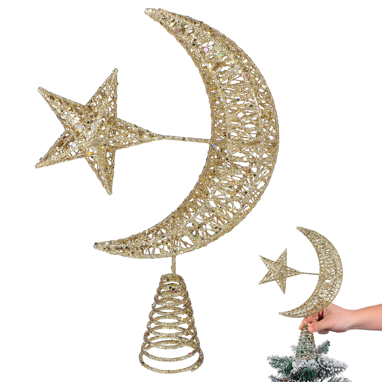 

Moon Star Glitter Christmas Tree Topper Decor For Holiday Party Indoor Festival Decoration Xmas Tree Topper Ornament