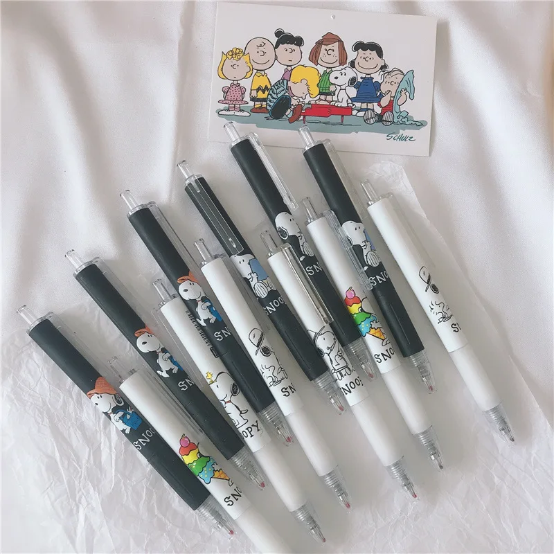 4pcs/lot Kawaii Snoopy Press Gel Pen Cute 0.5mm Black Ink Neutral Pens Promotional Gift Office School Supplies