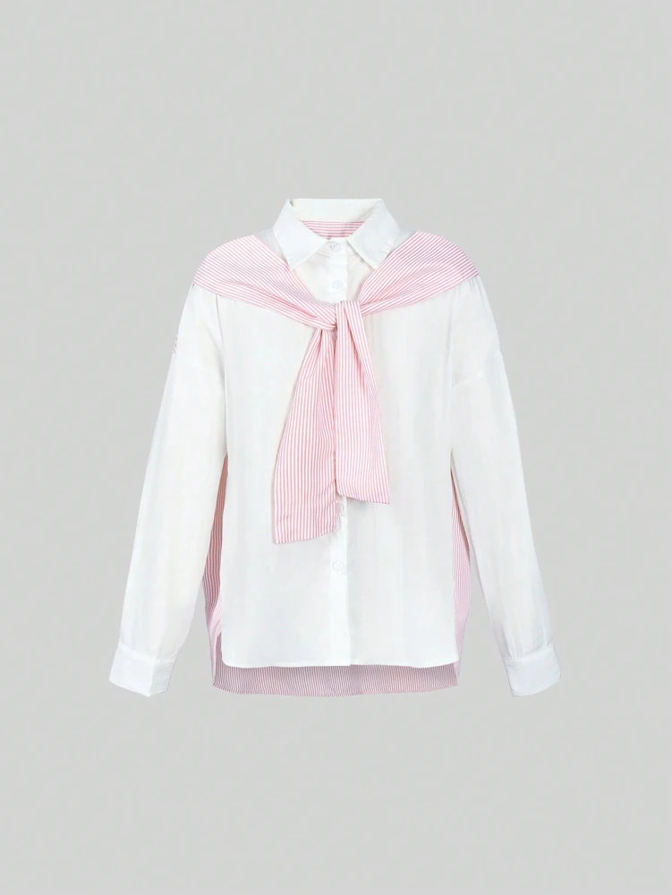 

Women's Casual Solid Color Fake Two-Tie Top Shirt Versatile Simple Design for Graduation And Vacation Season