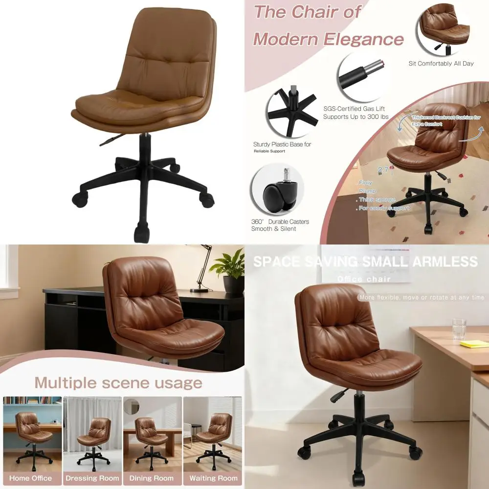 

Ergonomic Padded Office Chair with Adjustable Height, 360° Swivel, Suitable for Home, Computer Desk, and Vanity in Brown