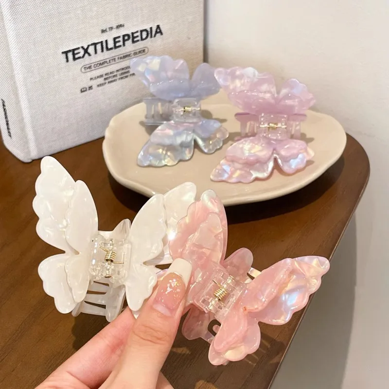 New Gradient Double Layer Butterfly Claw Clip for Women's Korean Sweet Temperament Pan Hair Shark Clip Girl Hair Accessories