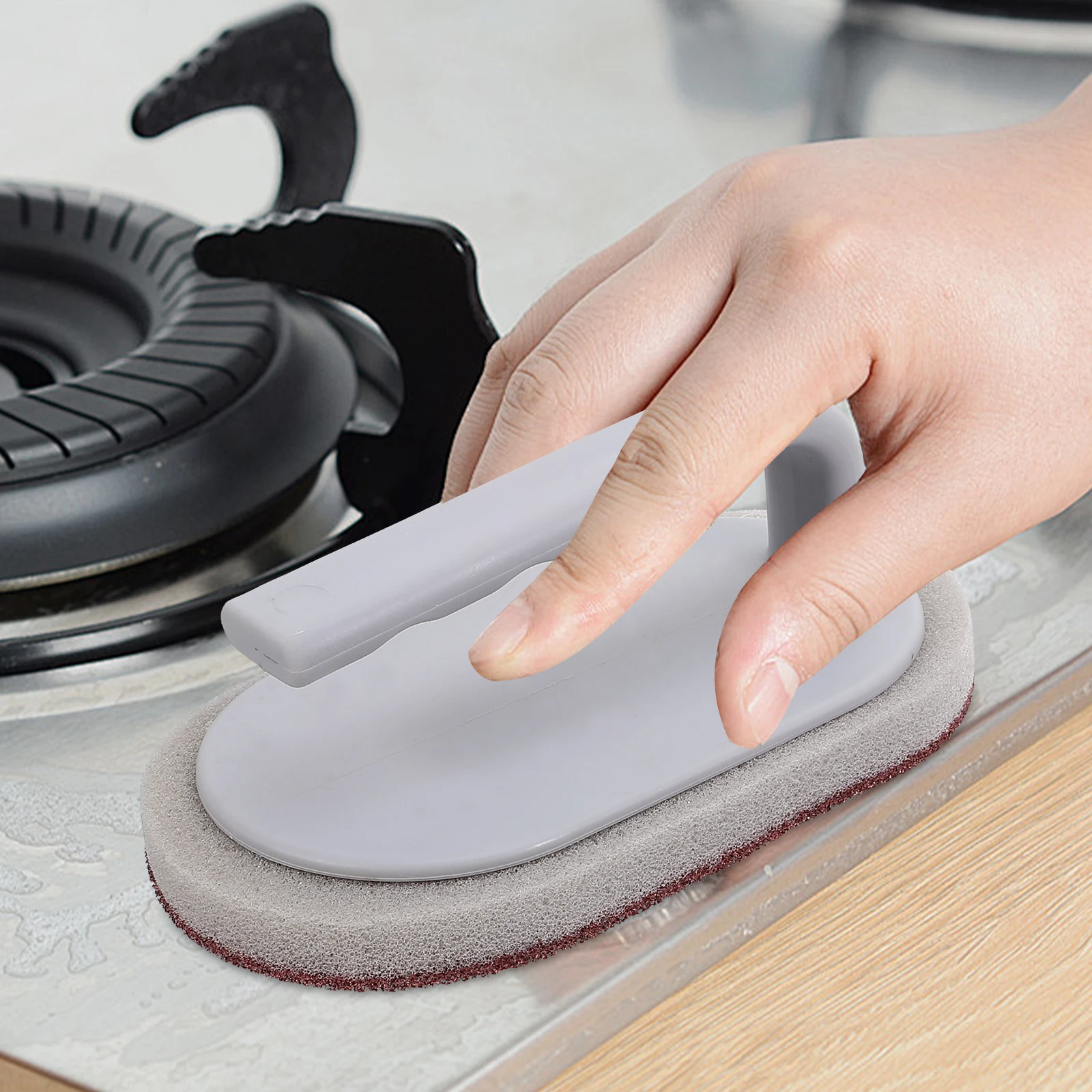 

2pcs Sponge Kitchen Cleaning Brush with Handle Pot Pan Scrubber Reusable Dishwasher Safe Non Scratch Strong