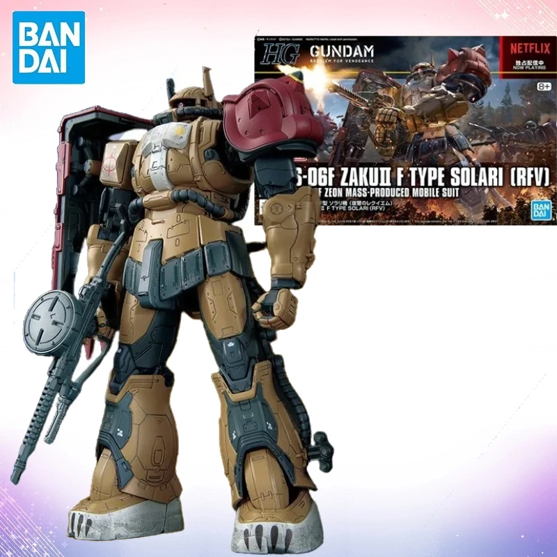 

In Stock Figure Bandai Genuine HG MS-06F ZAKU Ⅱ F TYPE SOLARI [RFV] 1/144 Gundam Anime Action Assembly Model Toys Ornaments WB