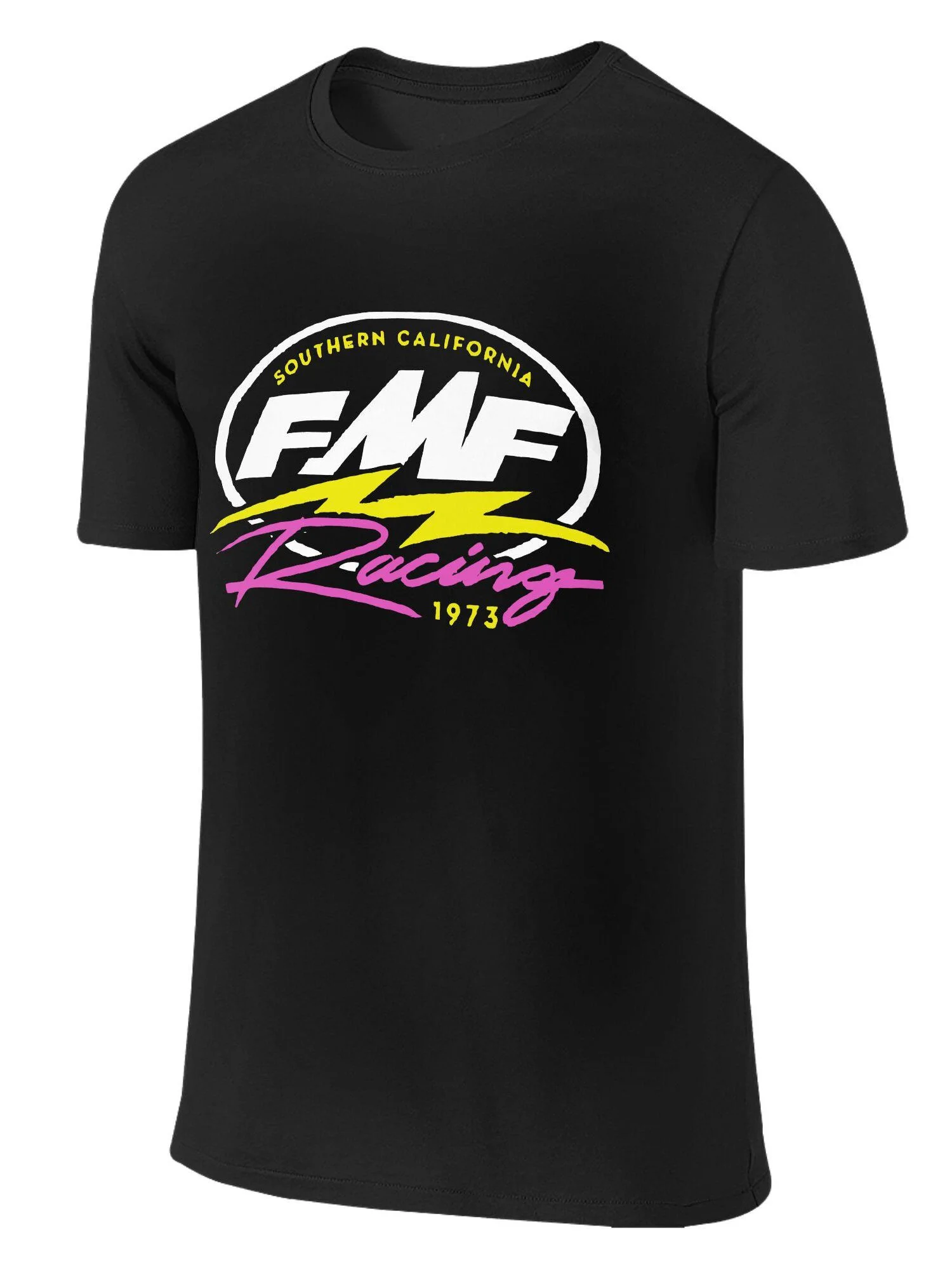 

FMF Racing Men's and Women's Retro Motorcycle Event Pattern T-Shirt 1973 Classic Racing Neutral Short Sleeve Cotton Sports Top