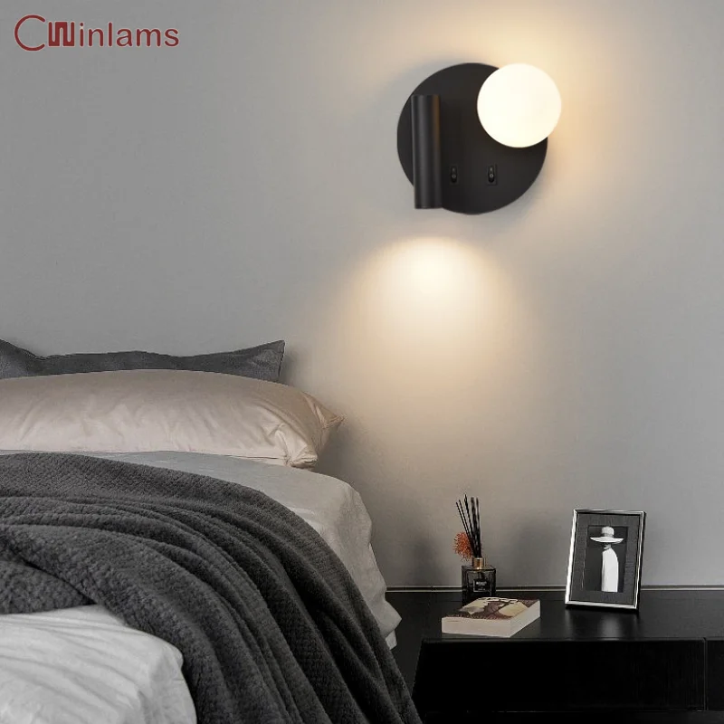 

Modern Creative Revolving Light Wall Lamp Double Switch Reading Atmosphere Spot Light Hotel Aisle Wall Lamp Bedroom Bedside Lamp