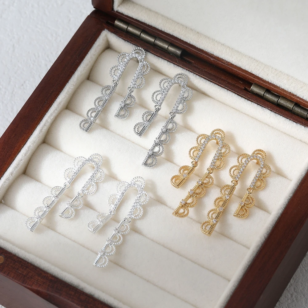 1Pair 14K Gold Plated Zircon U Shaped Vintage Lace Edge Earrings Ear Stud Jewelry Making Supplies DIY Findings Accessories