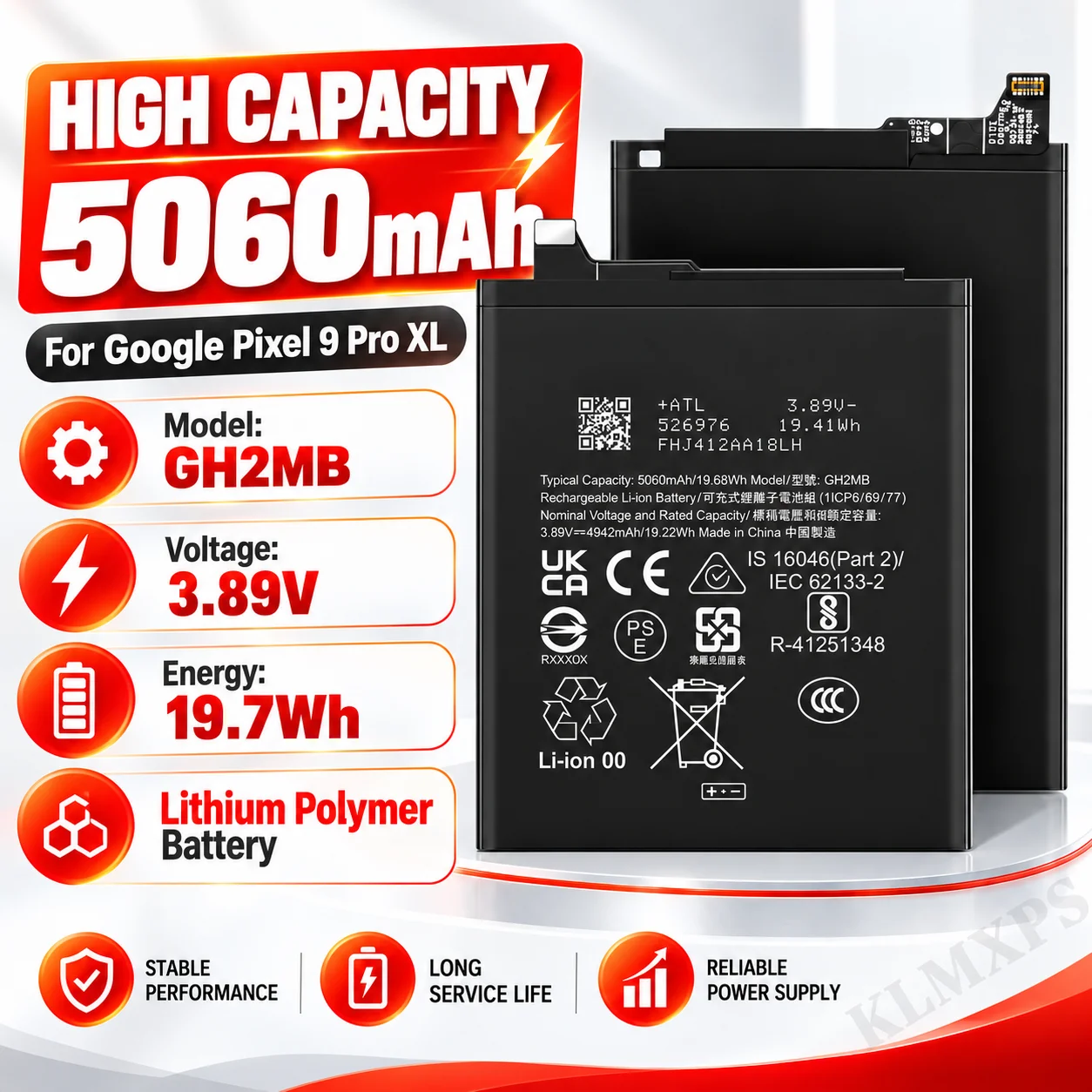 GH2MB 5060mAh Replacement Battery for Google Pixel 9 Pro XL Li Polymer Rechargeable Battery Pack with Repair Tools Kit