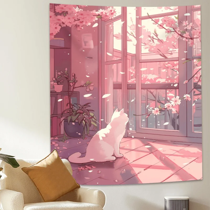 VIKAMA Romantische Kirschblüten-Szene, Wandbehang, Schlafzimmer, Büro, Schlafsaal, Party-Dekoration, Wandteppich, Heimdekoration