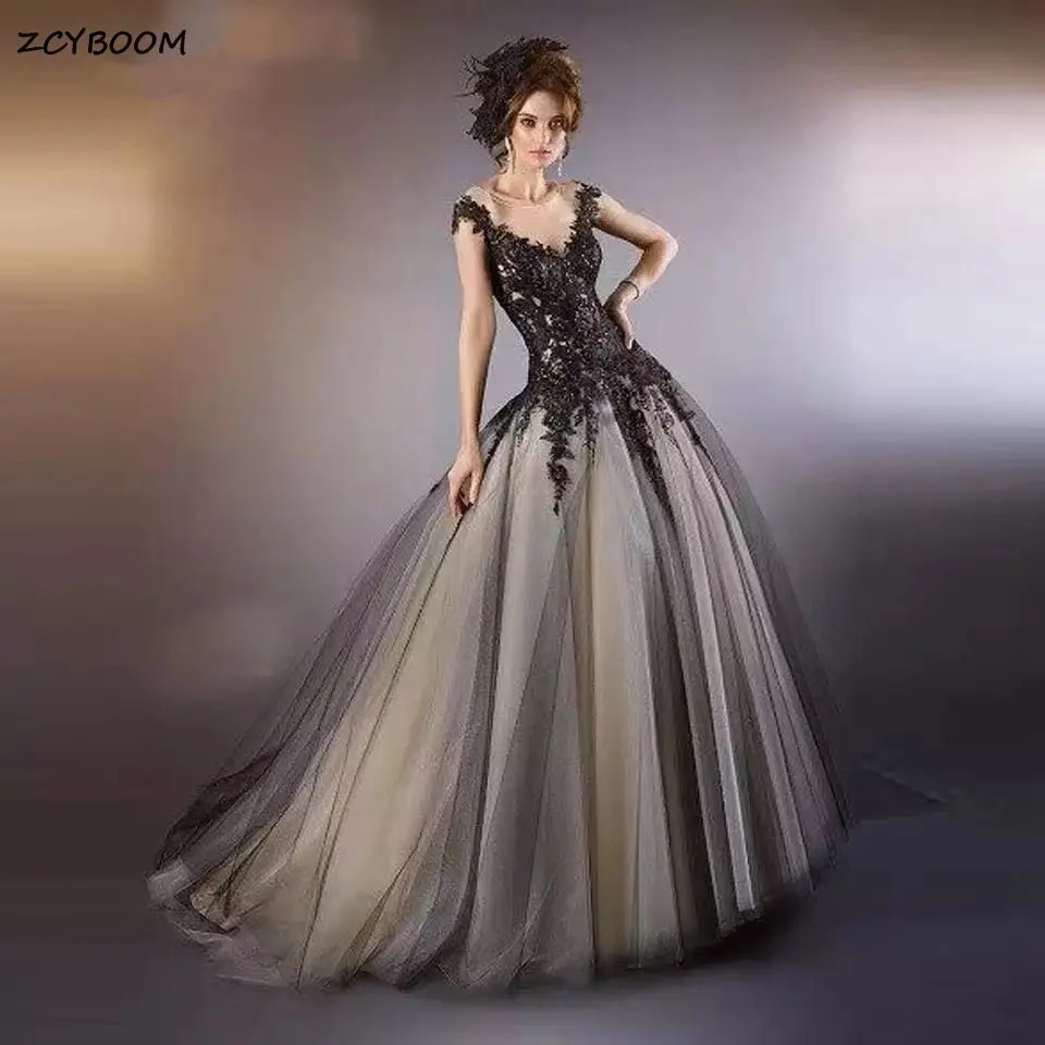 Robe de Soirée gothique noire en dentelle et Tulle, Vintage, col rond, élégante, ligne a, pour femmes, 2022