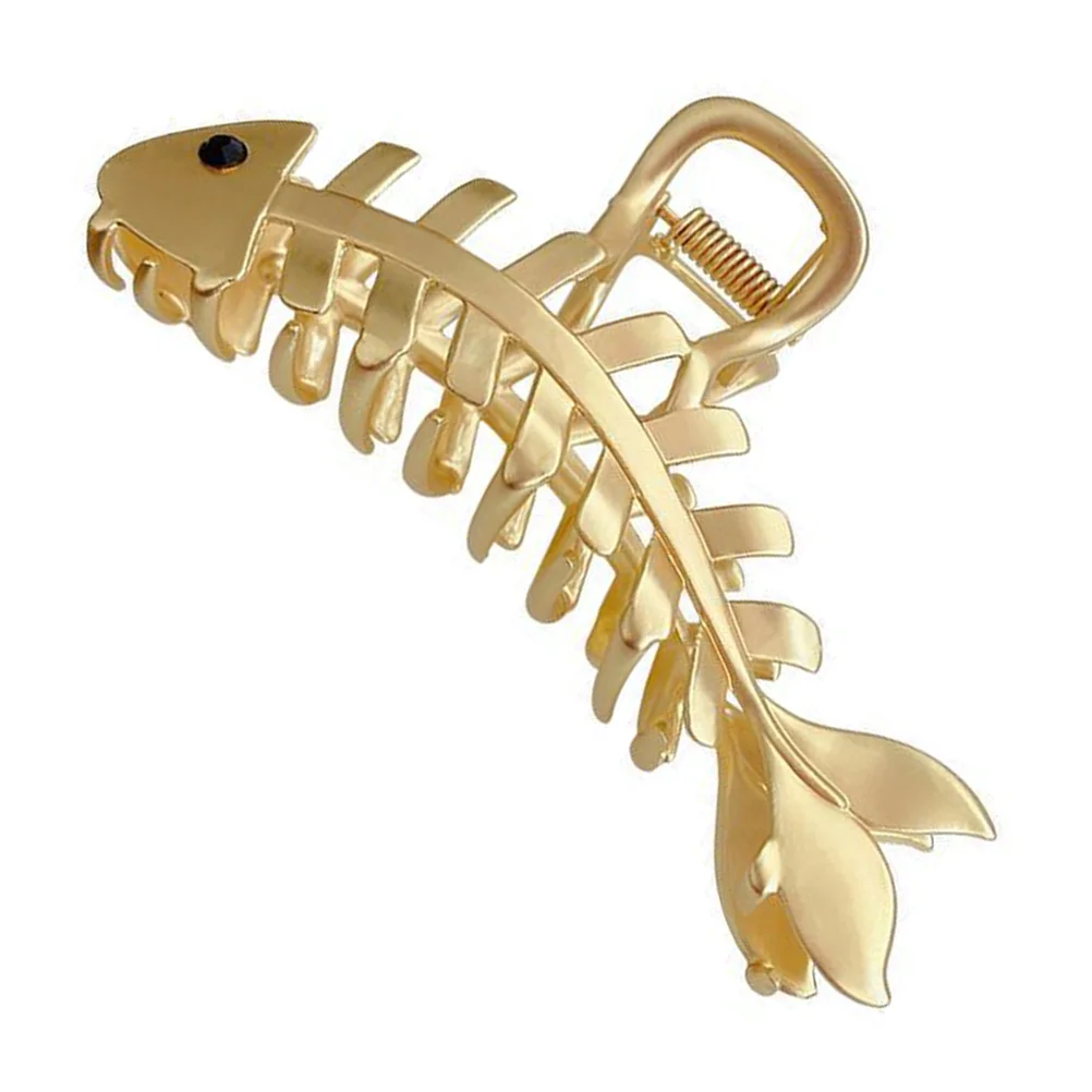 

Bone Hair Clip Fishbone Hairpin Banana Large Claw Barrettes Alloy Gold Plating Clasp