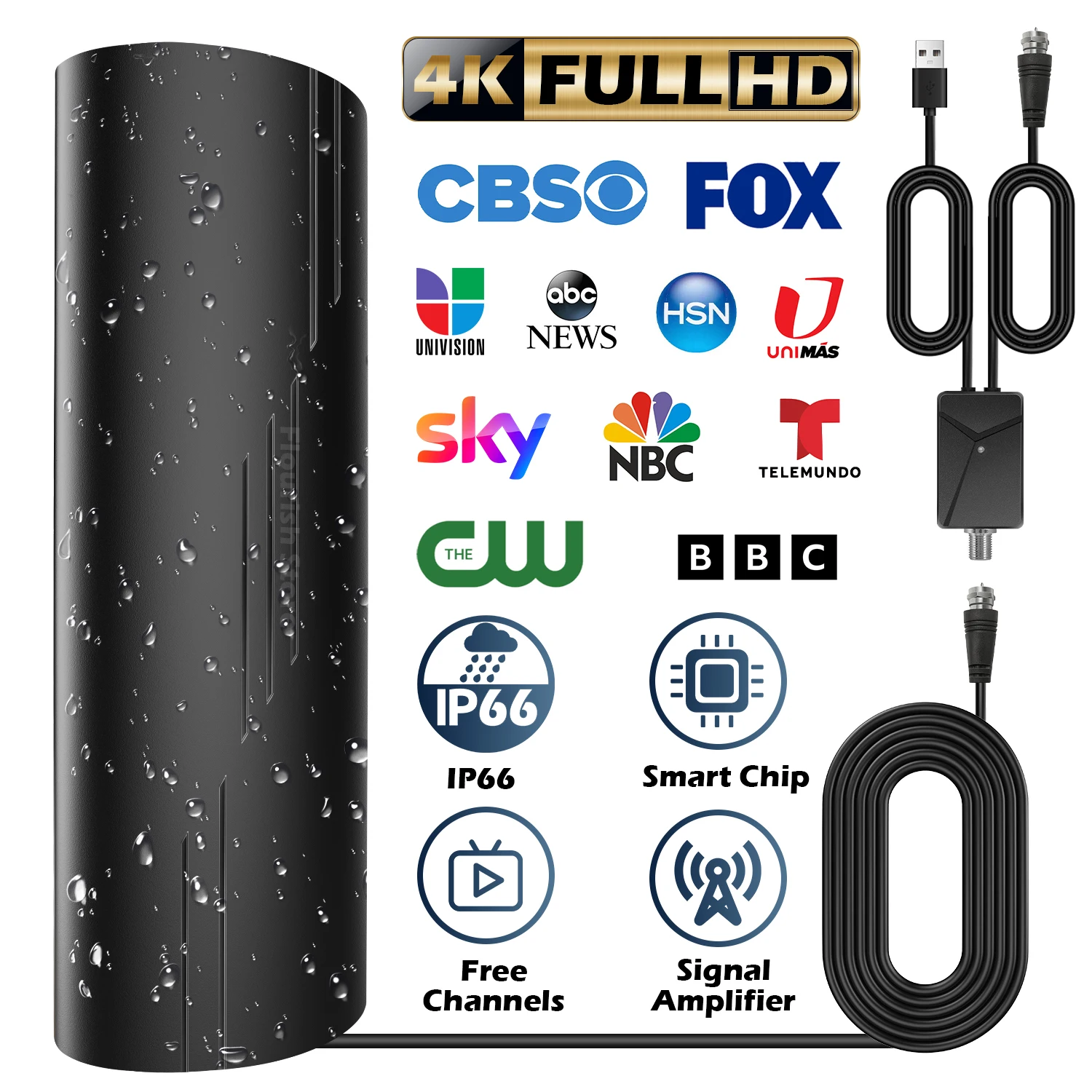 2025 هوائي تلفزيون داخلي/خارجي، هوائي طويل المدى 3000+ ميل مع 360 درجة °   إشارة أقوى معززة، هوائي رقمي عالي الدقة 4K 1080P