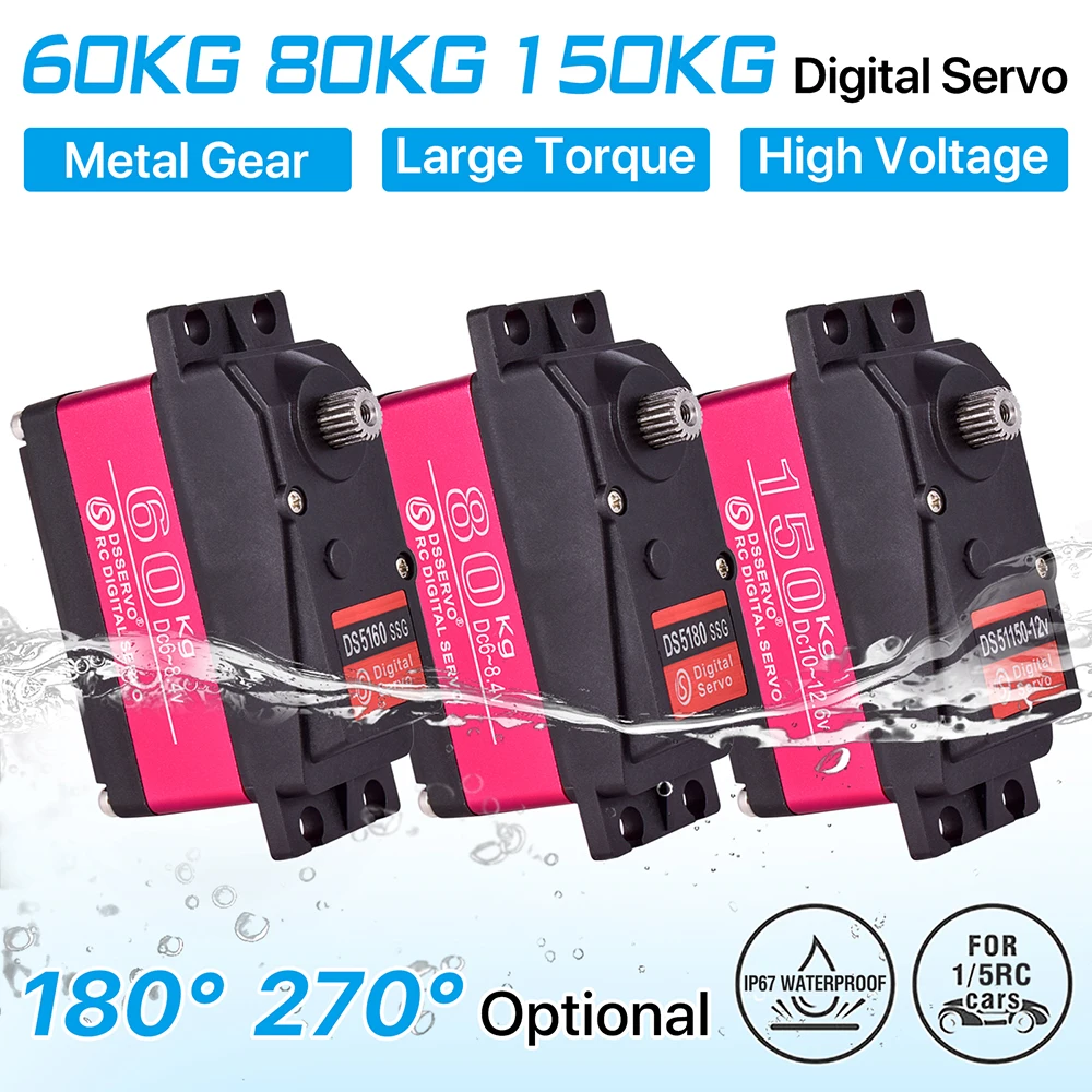 RC Steering Servo High Torque Servo Waterproof 60Kg 80Kg 150Kg 1/5 1/6 servo HV Metal Digital for  HPI Baja 5B SS RC Car