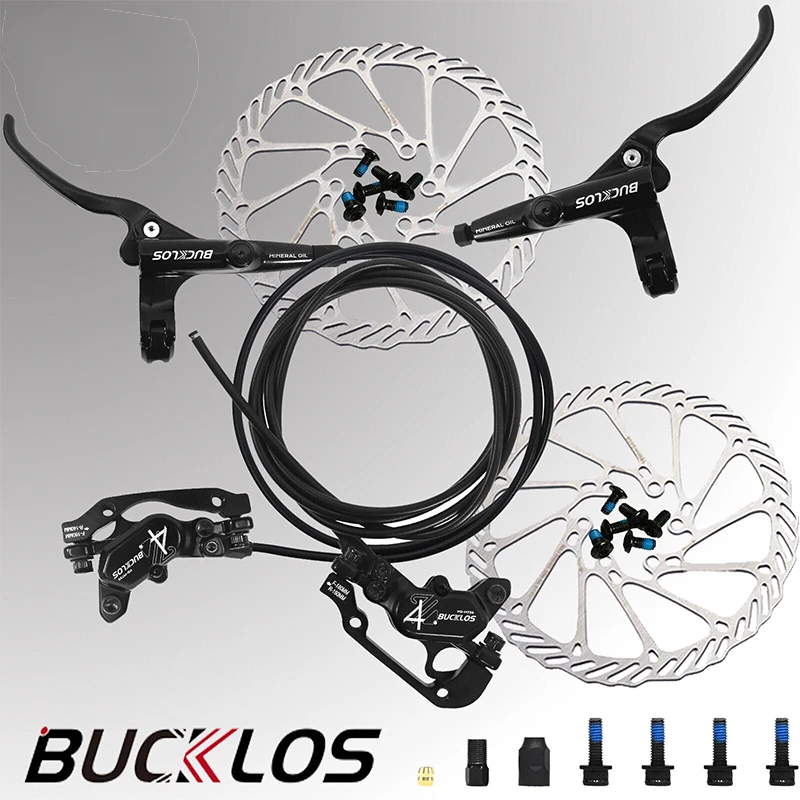 

BUCKLOS Front Rear 4 Pistons Hydraulic Disc Brakes Set Mountain Bike 160mm E-bike Hydraulic Brake Calipers 3 Finger Cycling Part