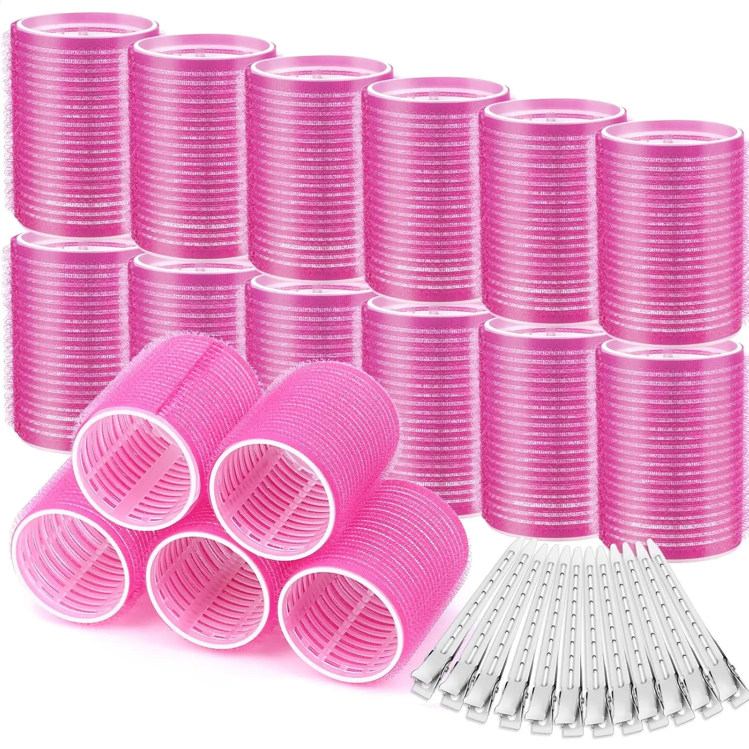 

Large Self-Grip Hair Rollers with Stainless Steel Duckbill Clips, 48mm, for Long & Medium Hair, Voluminous Curls